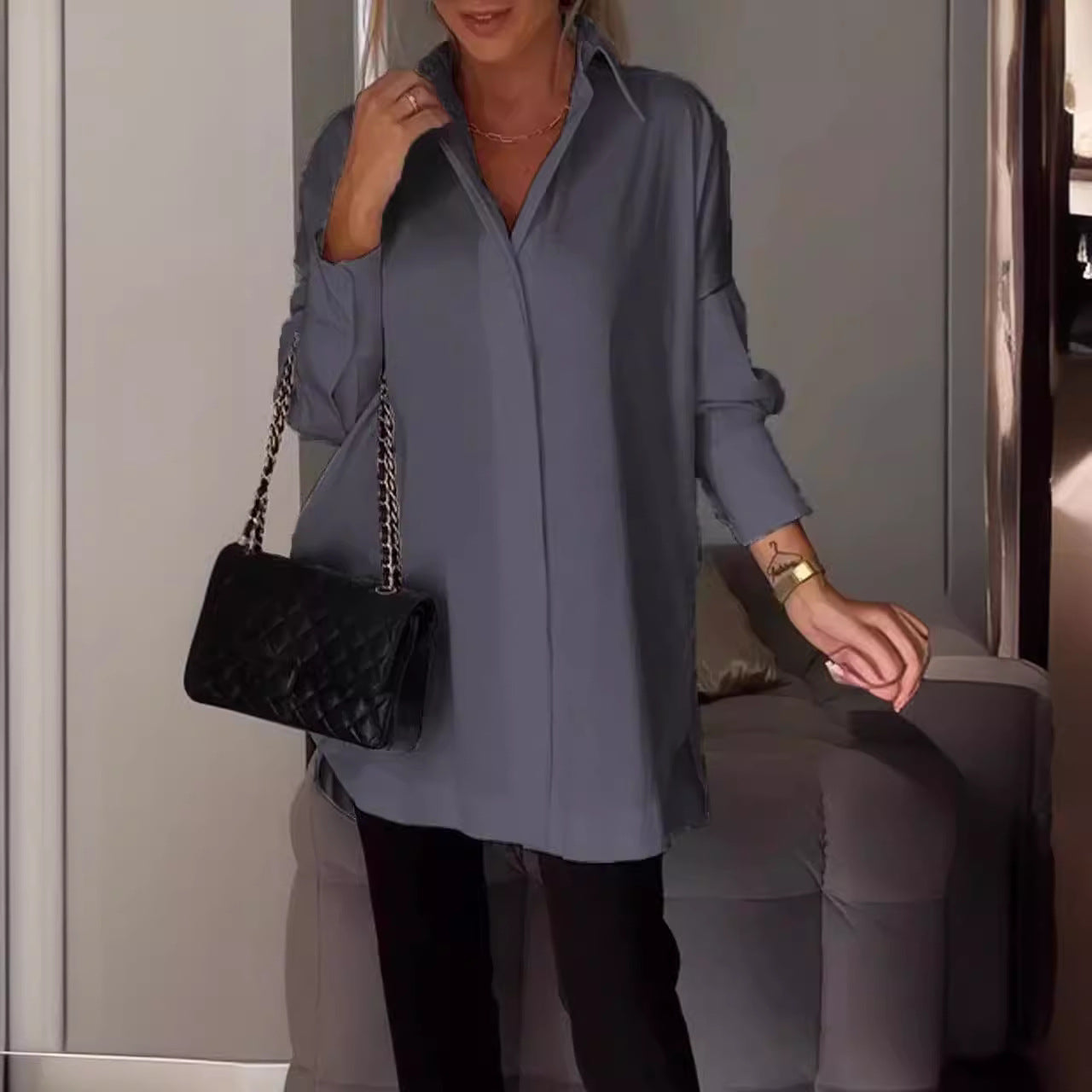 Oversized Lapel Button Shirt Dress