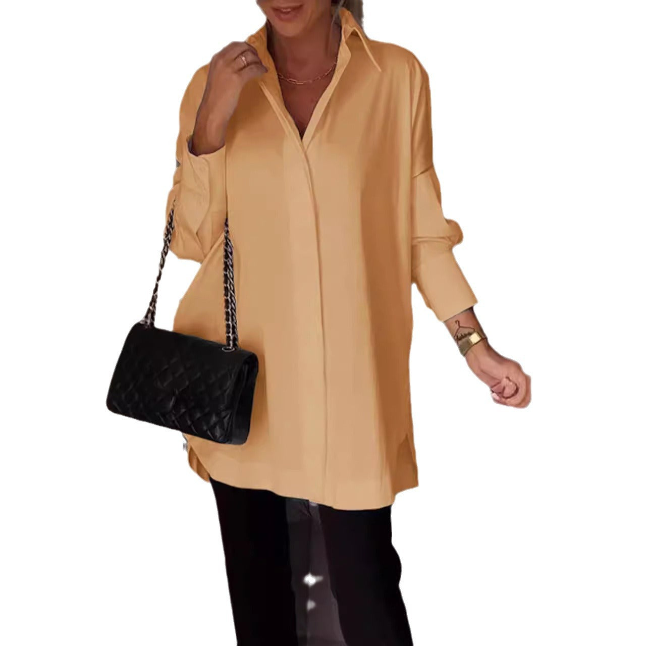 Oversized Lapel Button Shirt Dress