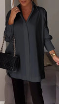 Oversized Lapel Button Shirt Dress