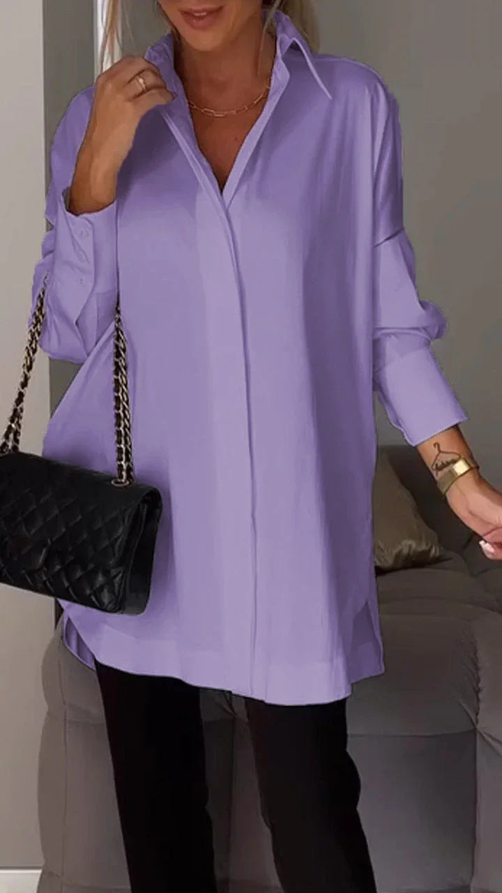 Oversized Lapel Button Shirt Dress